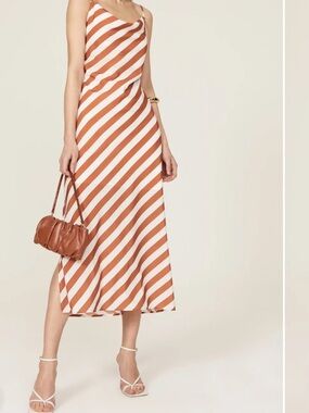 Slate & Willow Copper and Cream Diagonal Slip Dress